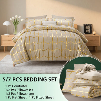 Elegant gold foil Queen Comforter Set