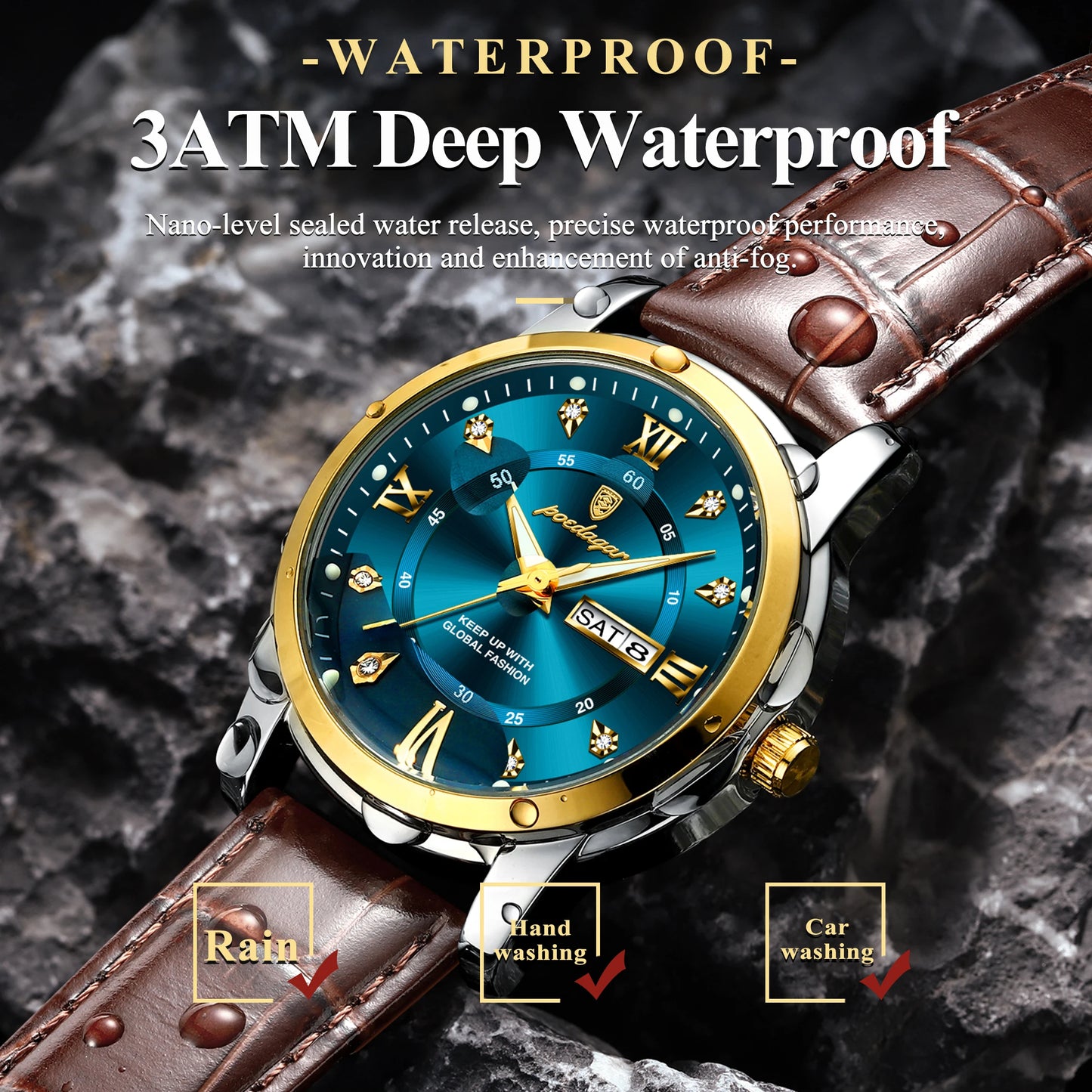 Luxury Leather Business Men Watch Waterproof Luminous