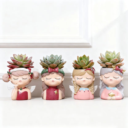 Cute Cartoon Girl Resin Flower Pot Desktop
