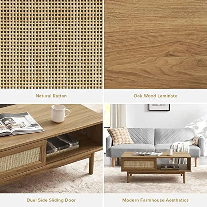 Modern Retro Boho Natural Rattan Coffee Table