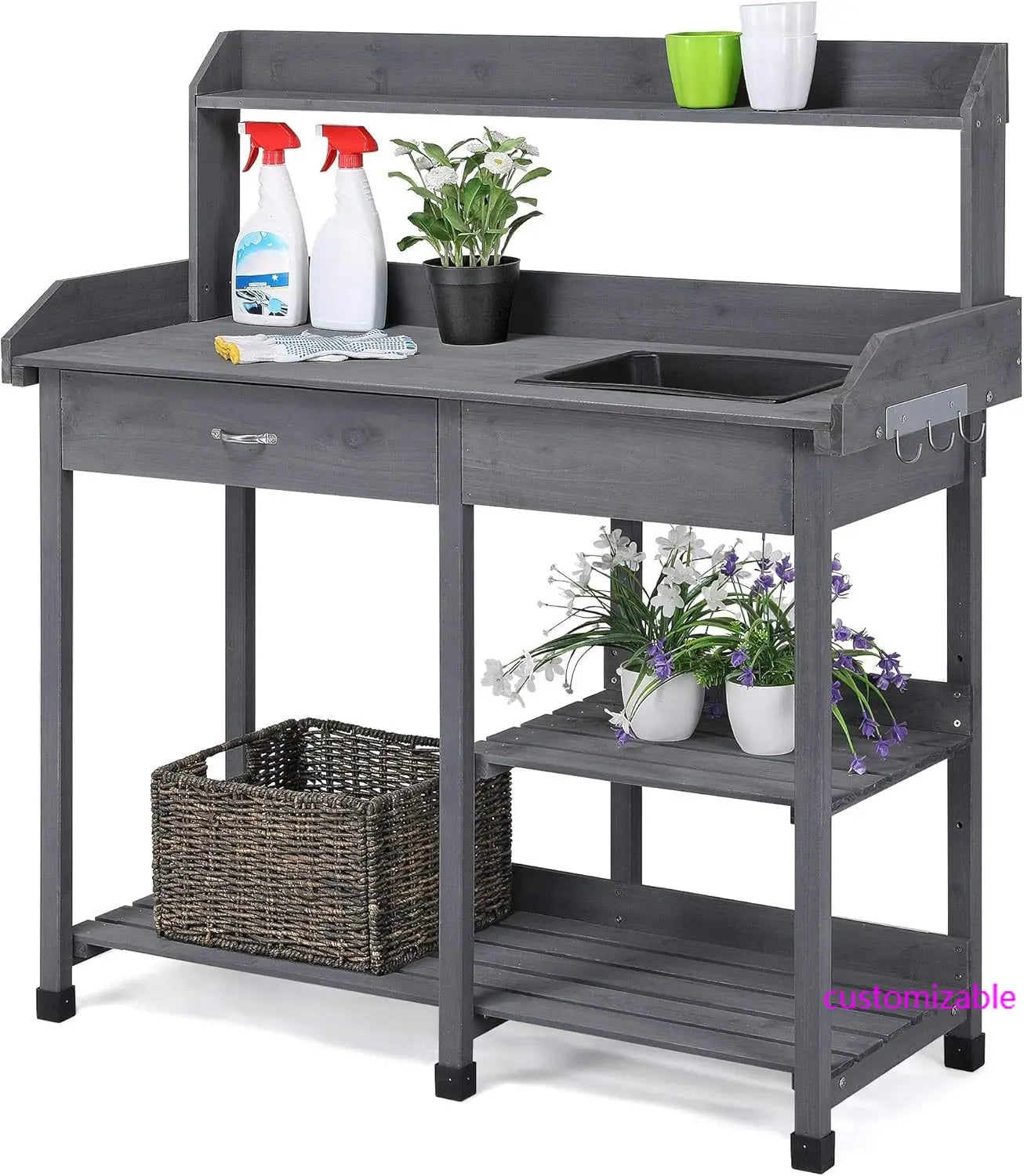 Outdoor Potting Workstation Bench Table with Drawer