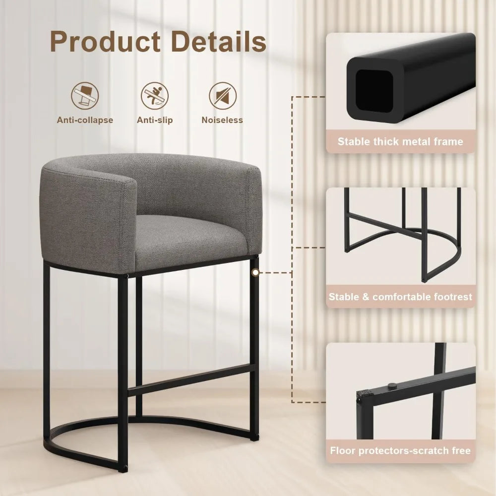 Modern Linen Upholstered Barrel Back Counter Height