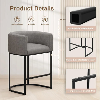 Modern Linen Upholstered Barrel Back Counter Height