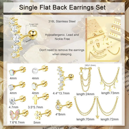 24Pcs Surgical Steel Flat Back Earrings