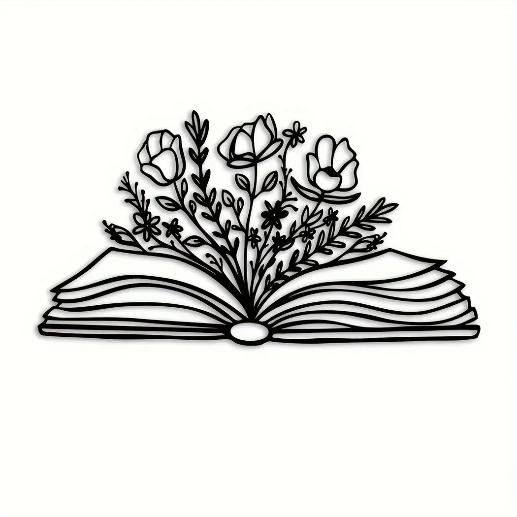 Book with Flowers Metal Wall Art