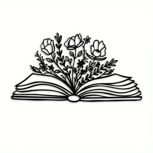 Book with Flowers Metal Wall Art