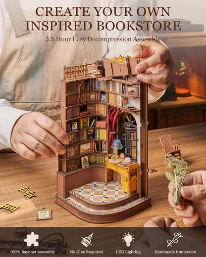 DIY Wooden Miniture Reading Corner with Furniture