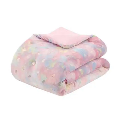 Metallic Printed Plush Comforter Set with Throw Pillow Twin