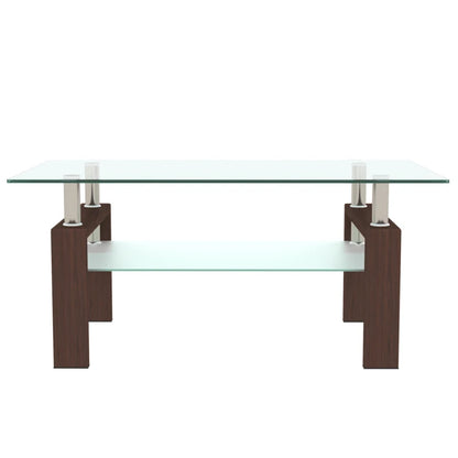Rectangle Walnut Glass Coffee Table Living Room