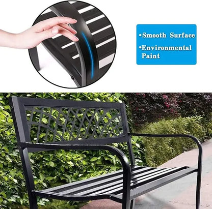 Outdoor, Iron Steel Frame, Patio Bench, Armrests