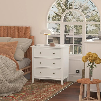 Solid Wood Nightstand with 3 Drawers and Power Outlet