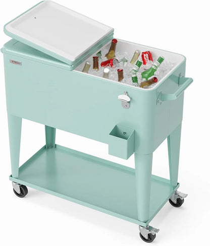 Portable 80qt Rolling Patio Ice Chest