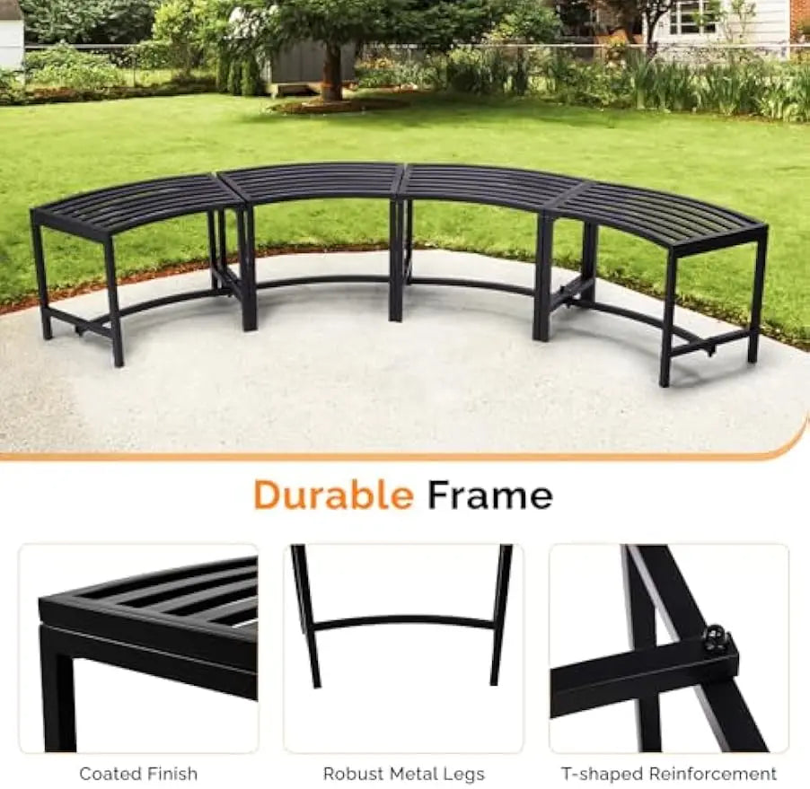 Weatherproof Outdoor Metal Curved Bench Set Bench