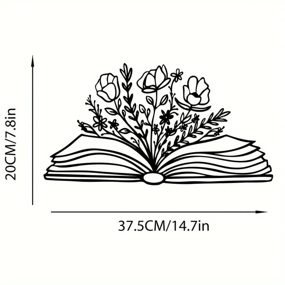 Book with Flowers Metal Wall Art