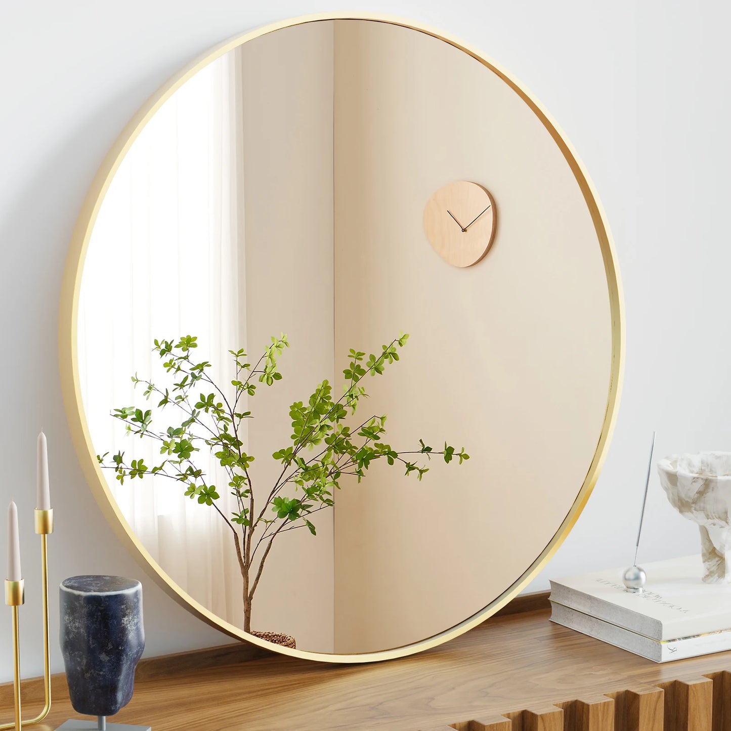30 Inch Modern Gold Round Vanity Framed Mirror