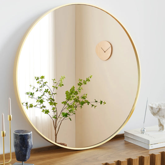 30 Inch Modern Gold Round Vanity Framed Mirror