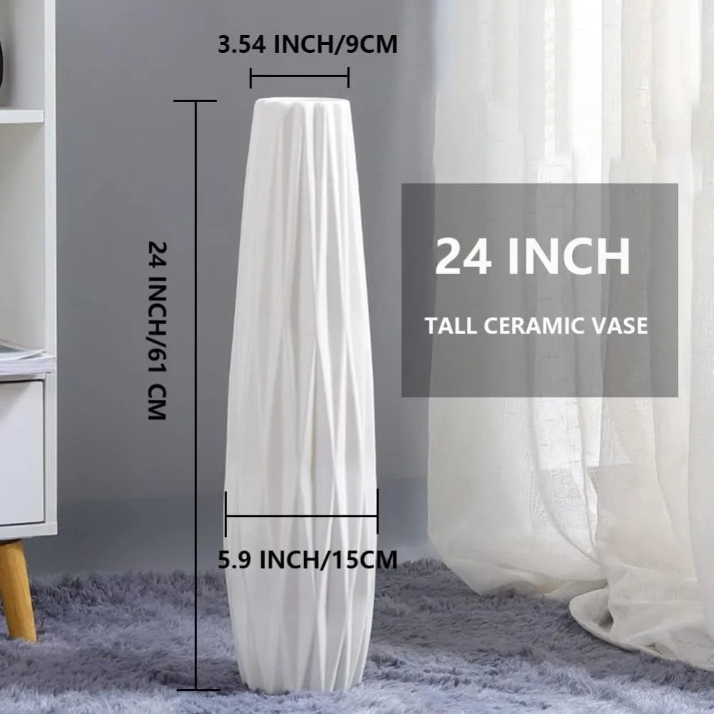 White Tall Floor 24" Ceramic Decorative Flower Vases
