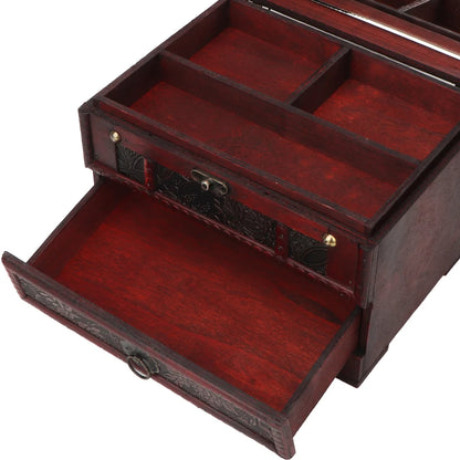 Vintage Wooden Jewelry Storage Chest with Mirror