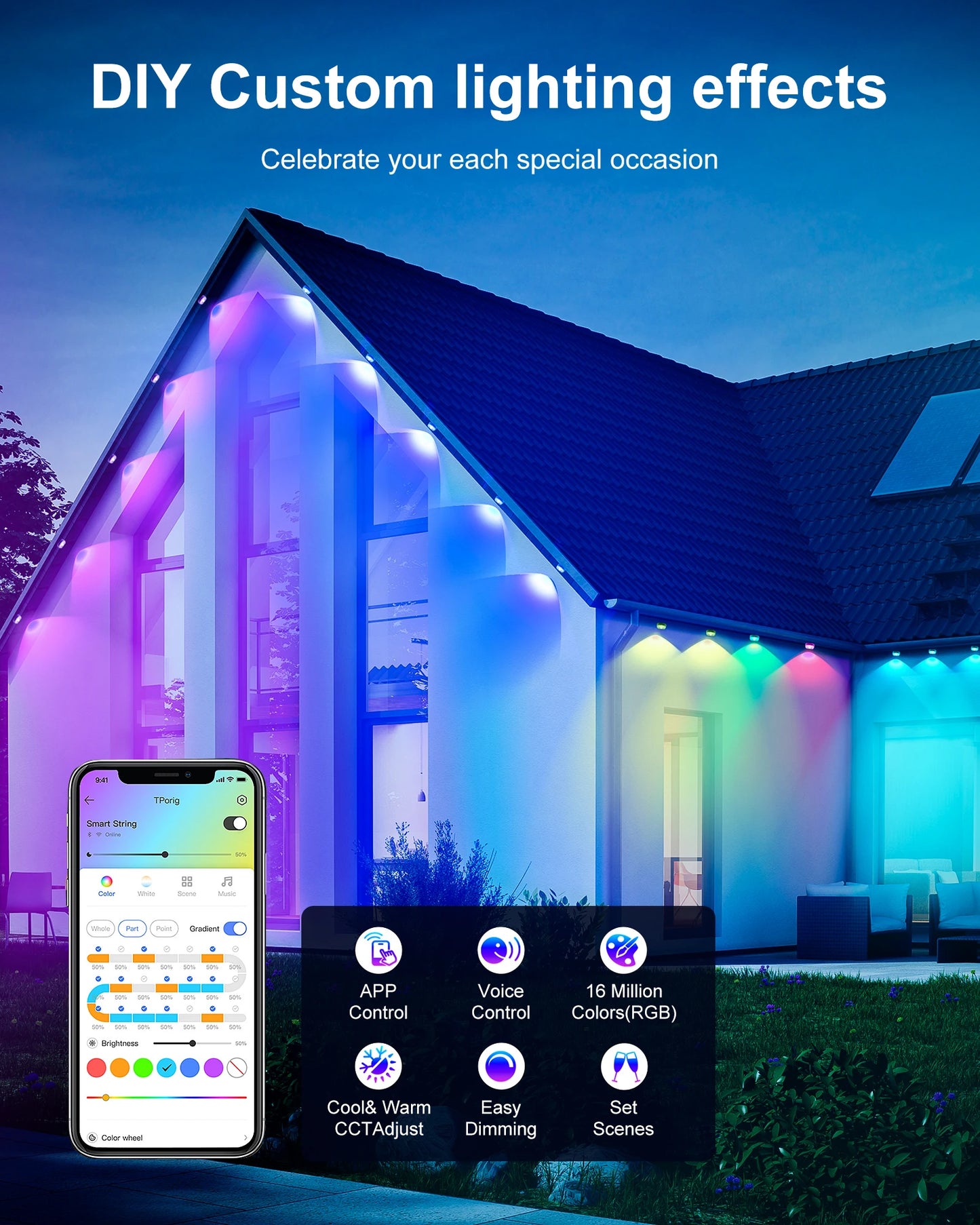 Permanent Outdoor Lights with 60/90 LED Lights