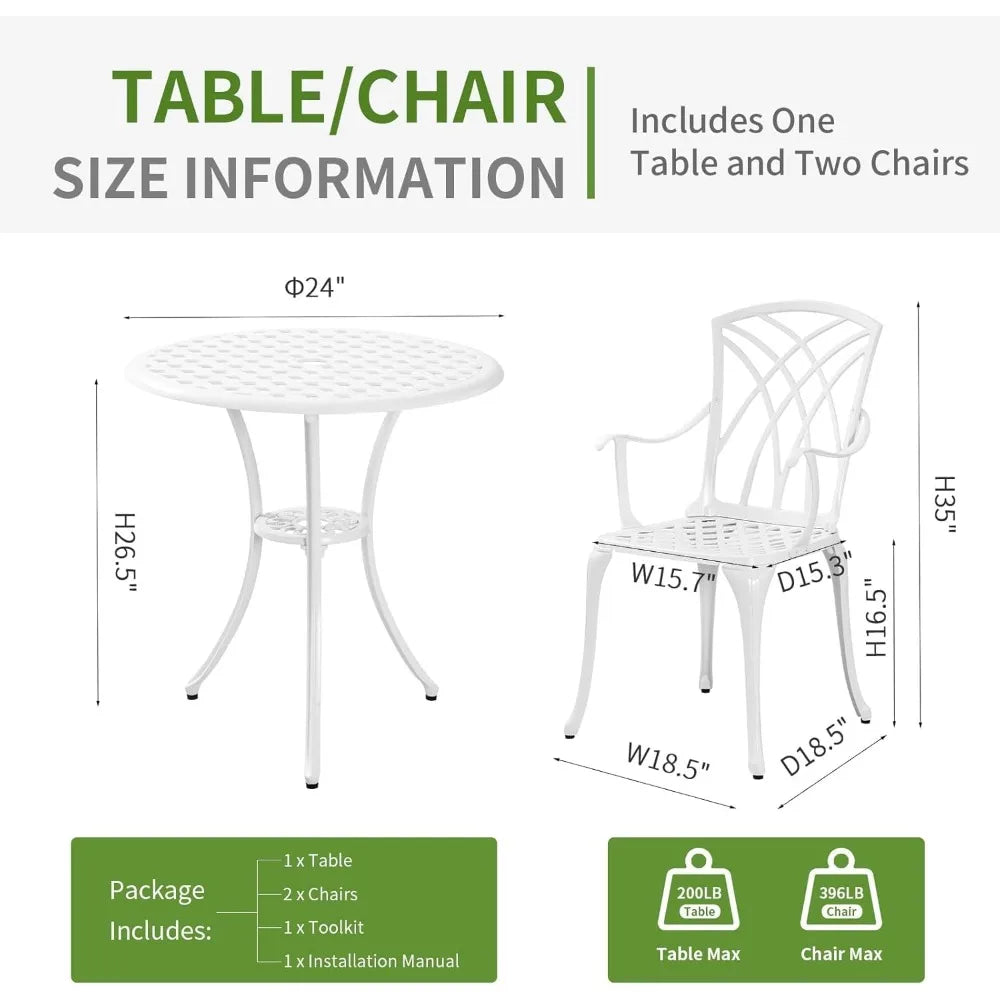 Set of white bistro table and chairs for 2