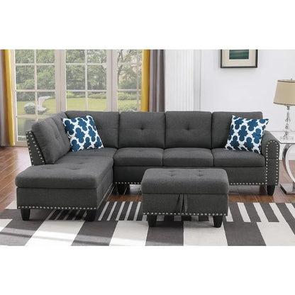 Linen Upholstered Sectional Sofa Set 3 PCS