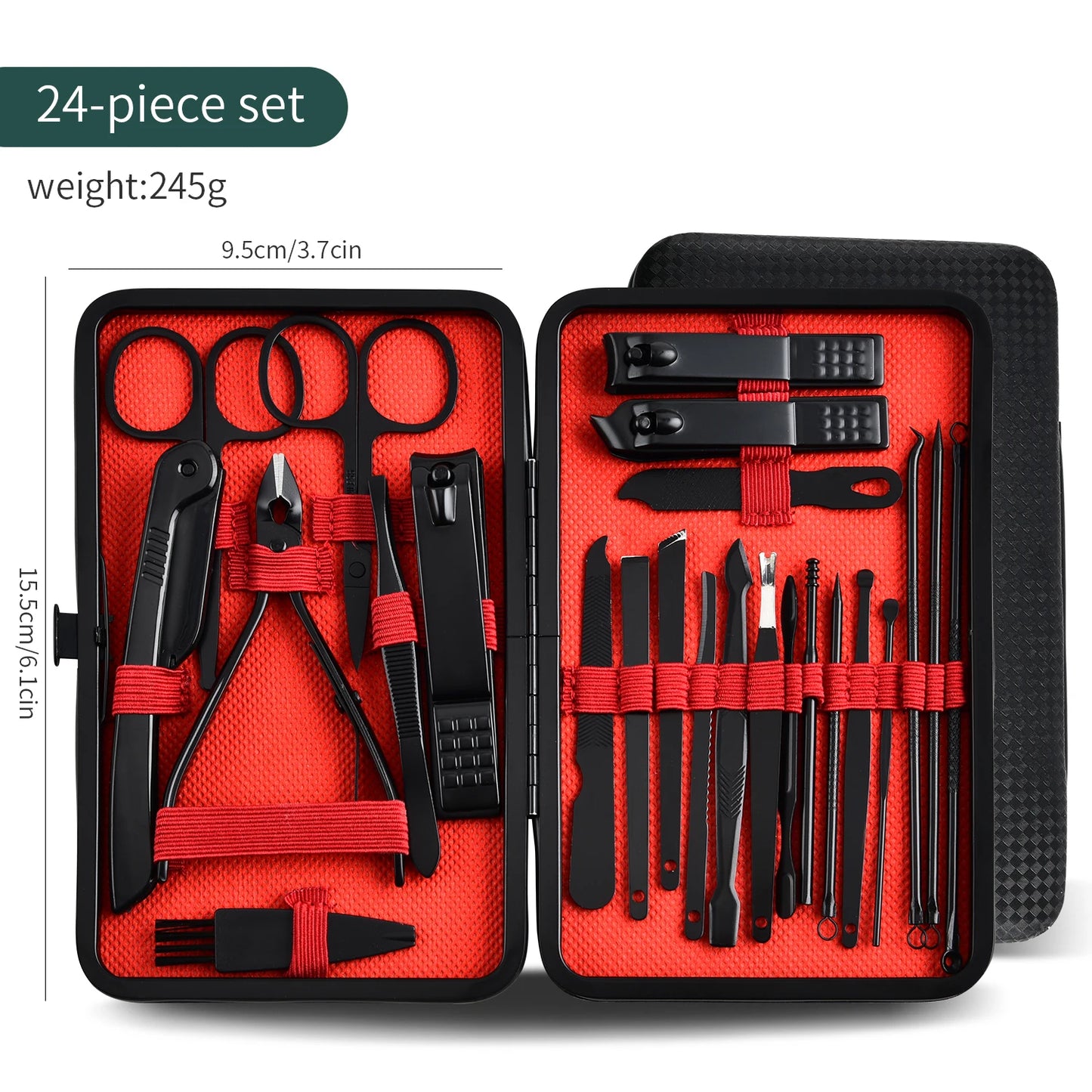 24pcs Black Nail Clippers Kit, Ultra Sharp