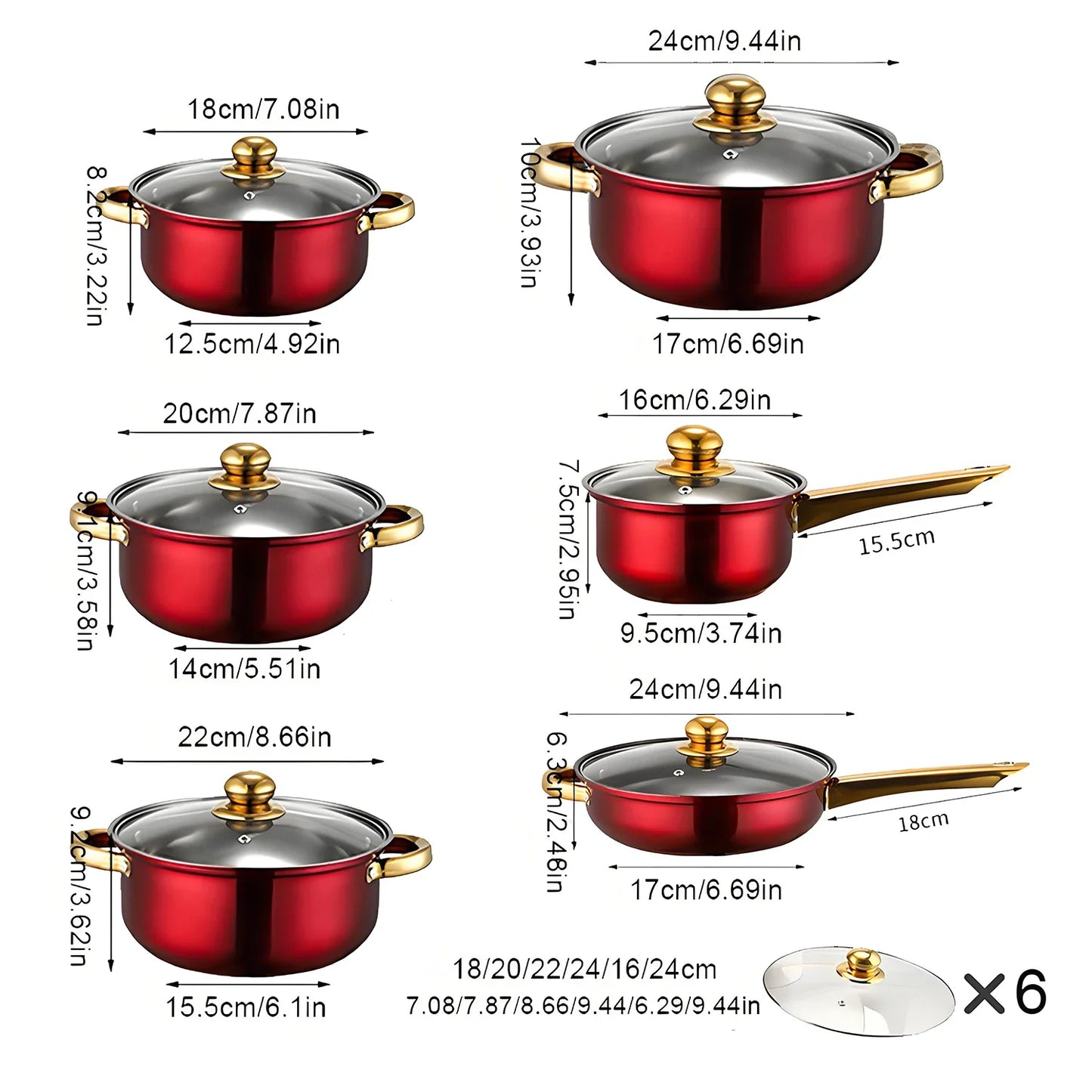 Red Cookware Set, 12-Piece, Stainless Steel, Non-Stick