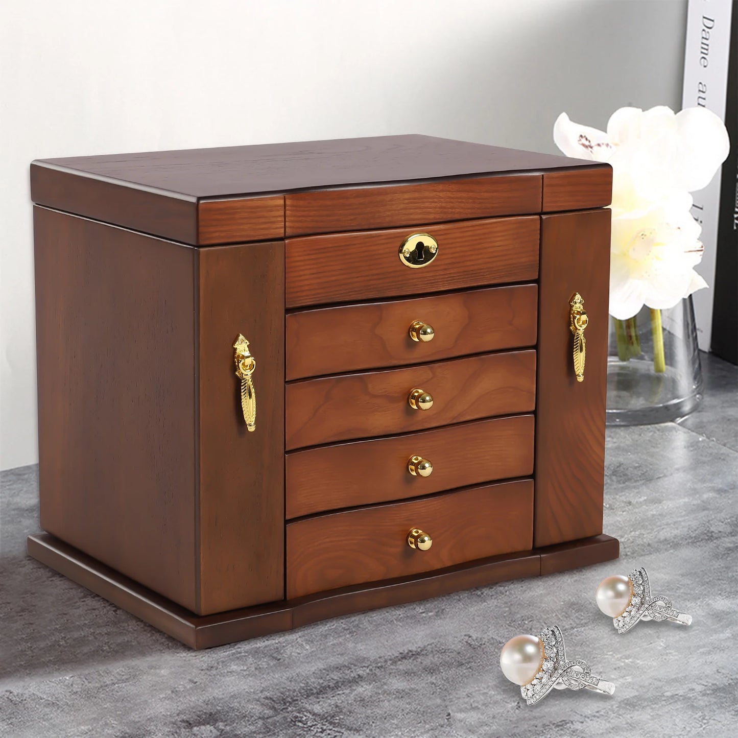 Combo Lock Wooden Jewelry Box with Mirror