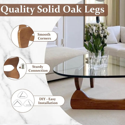 Triangle Glass Coffee Table with Wooden Base