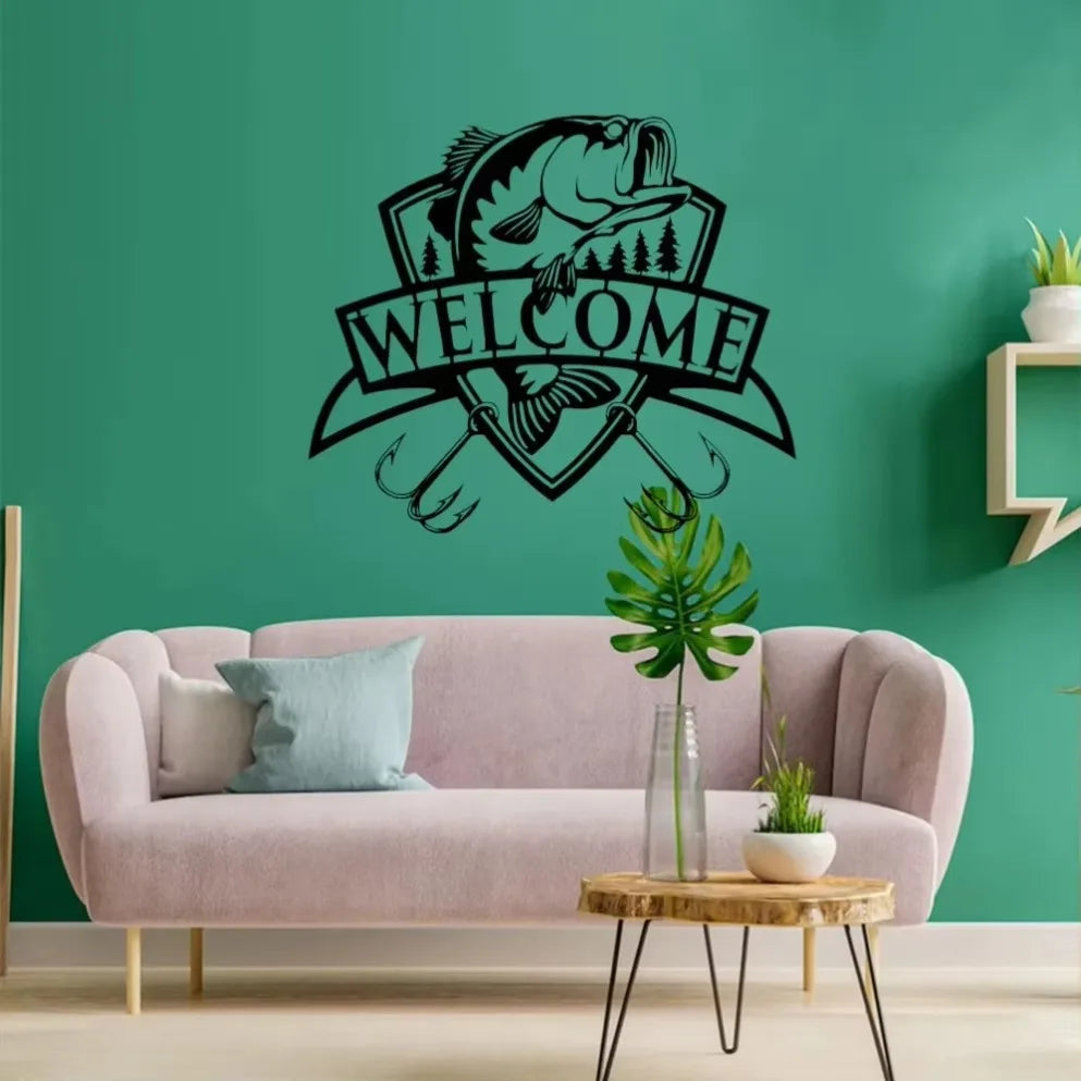 Welcome Bass Fishing Metal Sign Home Decor