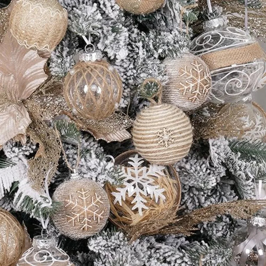 12 Farmhouse Christmas Ball Ornaments Set Rustic