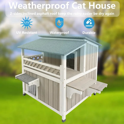 Two Story Outdoor Weatherproof House for Cats