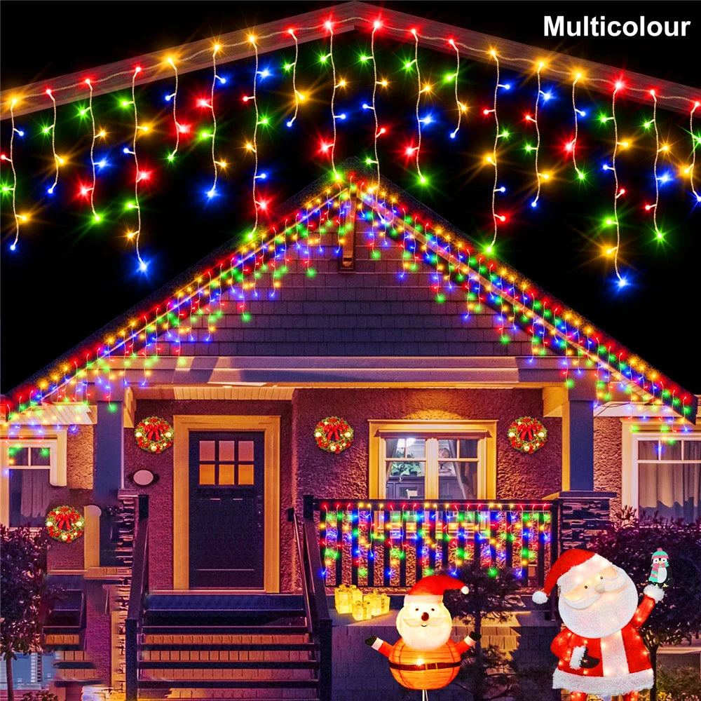 Christmas Decorations Lights Solar Icicle Curtain Lights