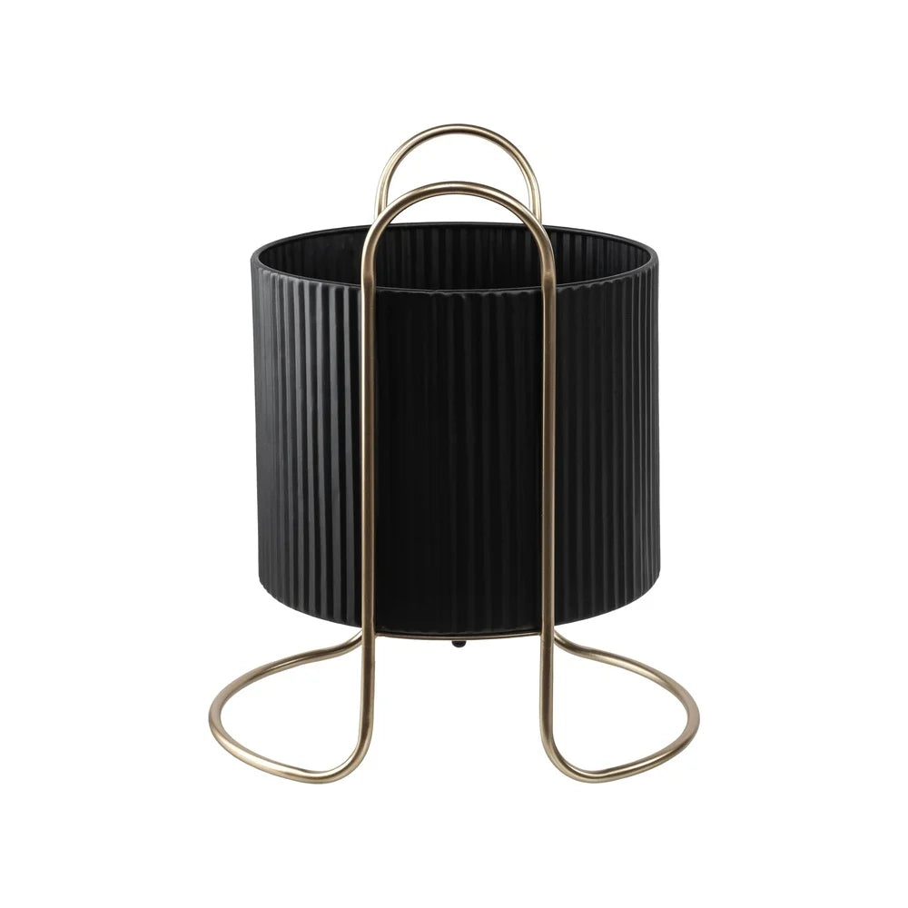 Black Metal Flower Planter with Gold Stand