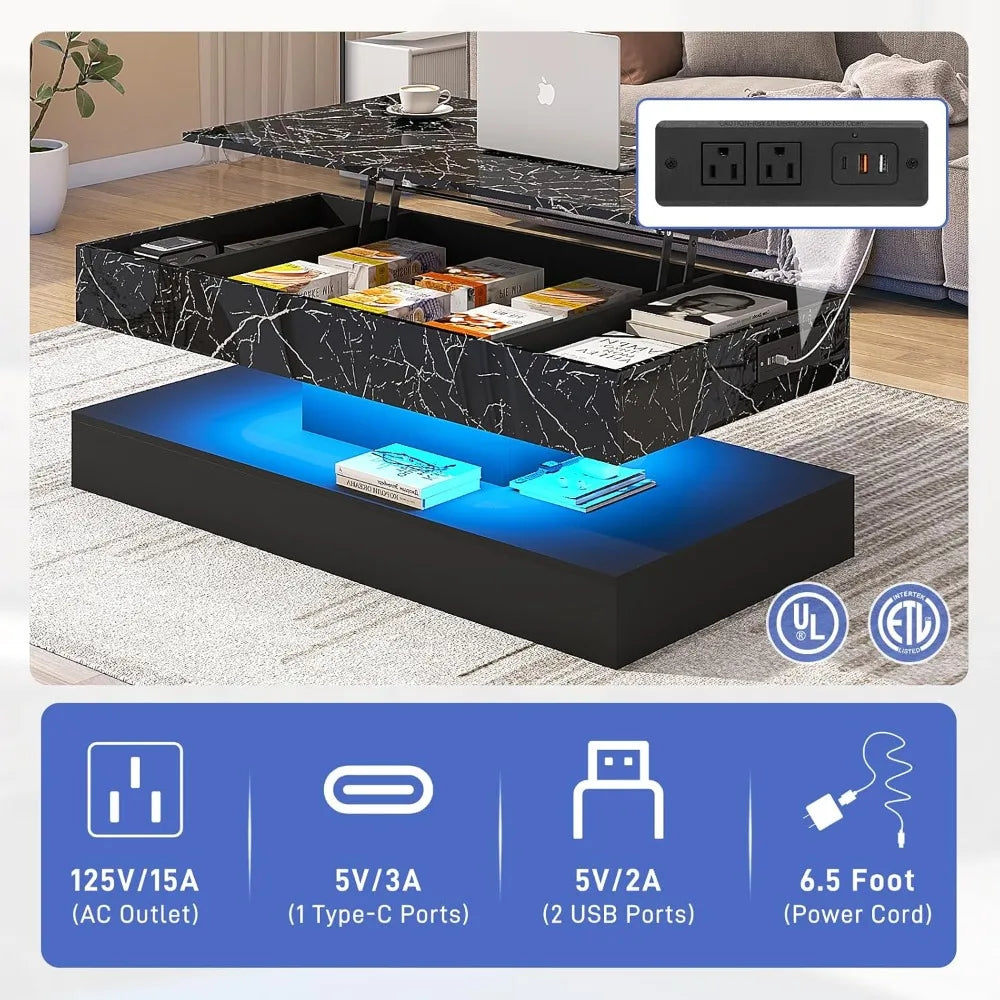 Large Lift Top Coffee Table Charging Station
