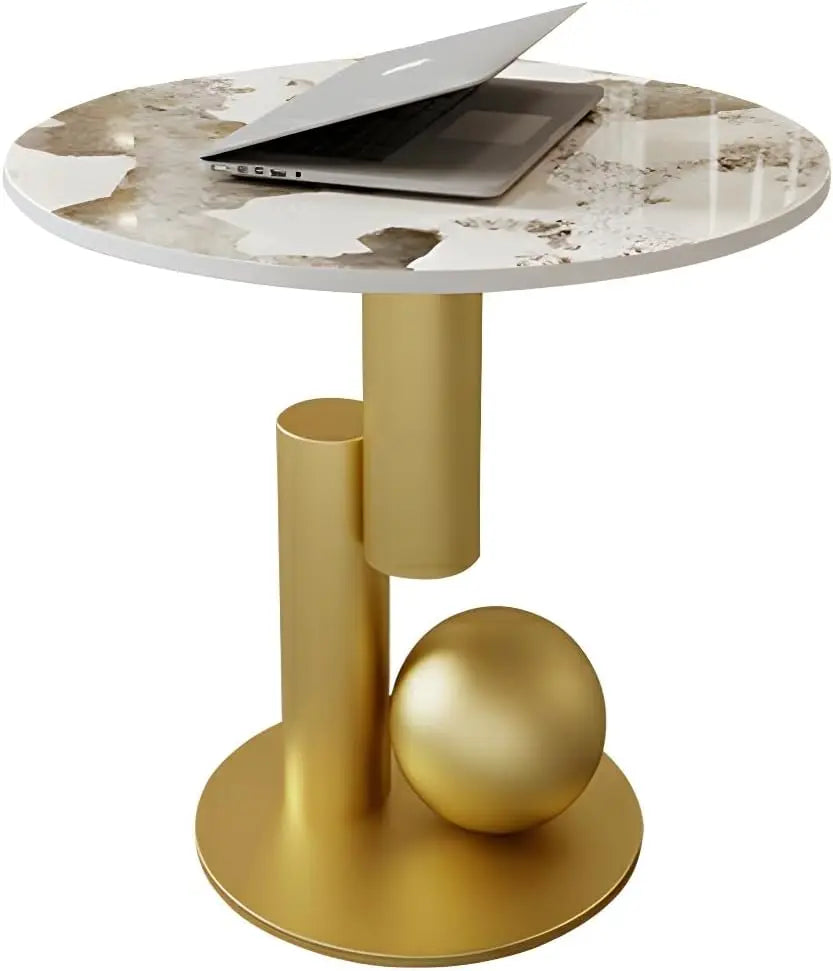 Modern Stone Coffee Table with Abstract Metal Base