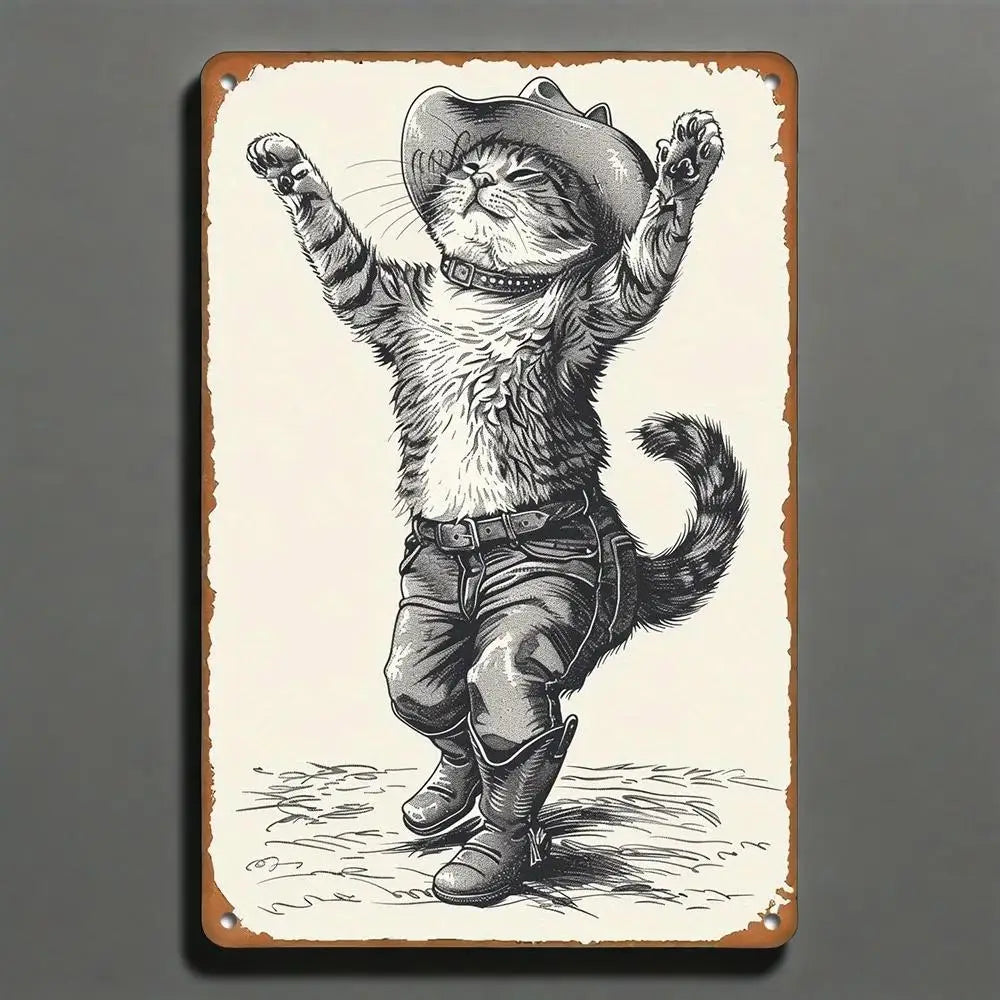 Tin Sign Cowboy Cat Wall Decor Signs
