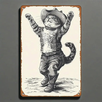 Tin Sign Cowboy Cat Wall Decor Signs