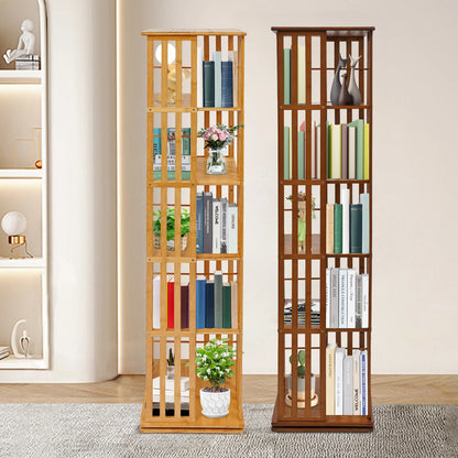 5-Tier Bamboo Rotating Bookcase,Tan/Wood Color