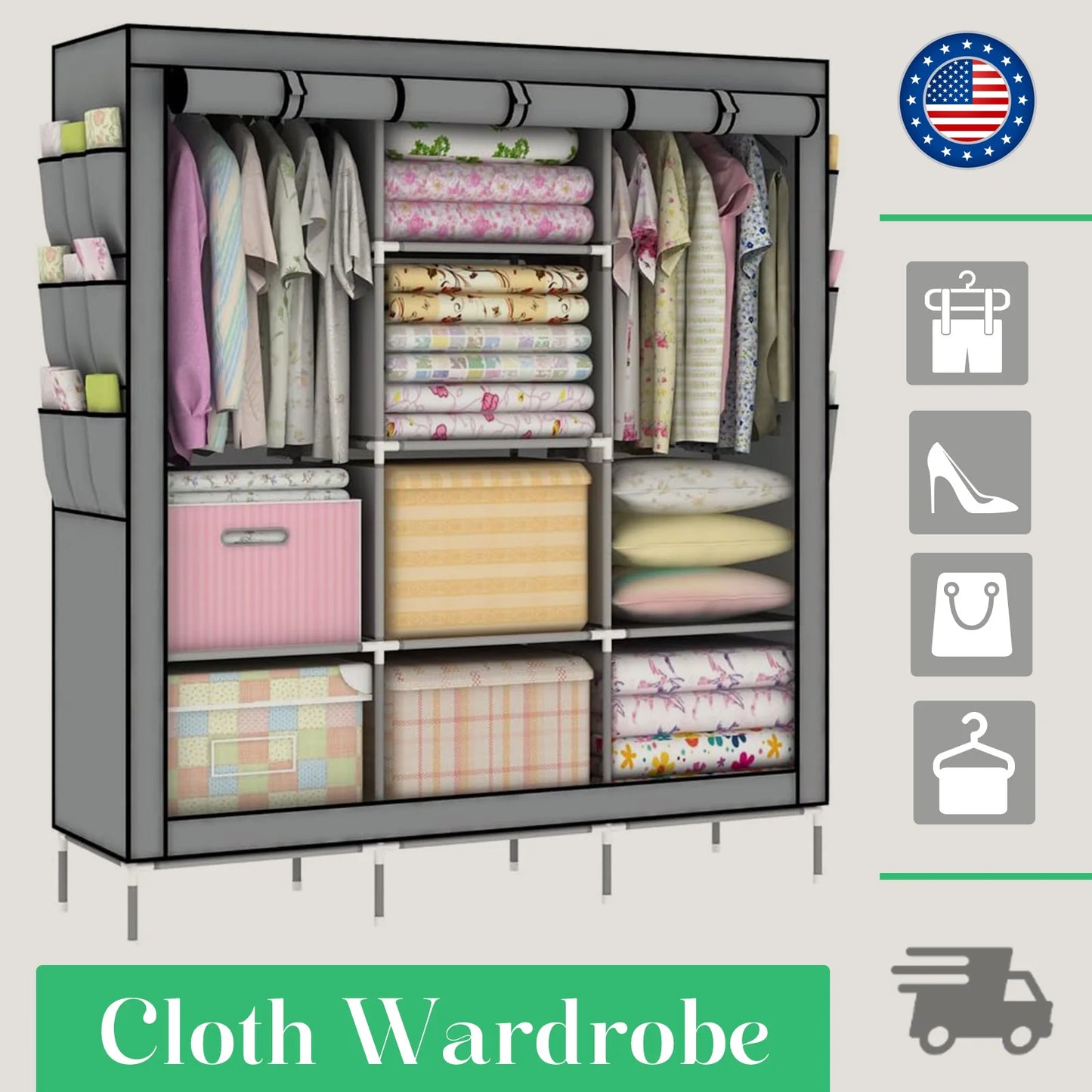 51" Dustproof Closet Wardrobe Organizer Multi-layer Rack