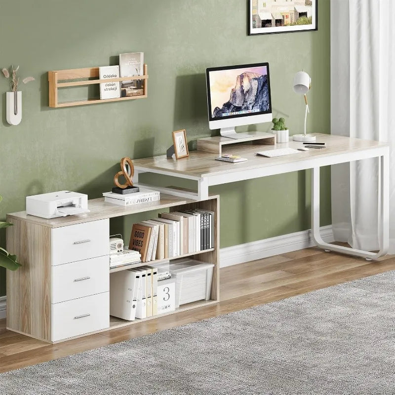 L Shaped Desk with Drawers and Shelves