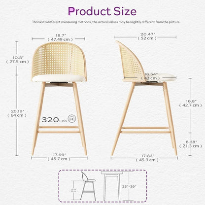 Rattan Backrest Swivel Counter Bar Stools Set of 2