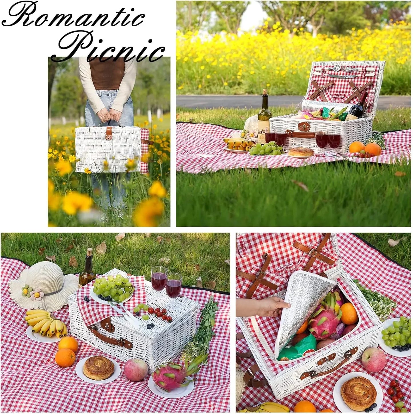 Insulated Picnic Basket Cooler Set for 4