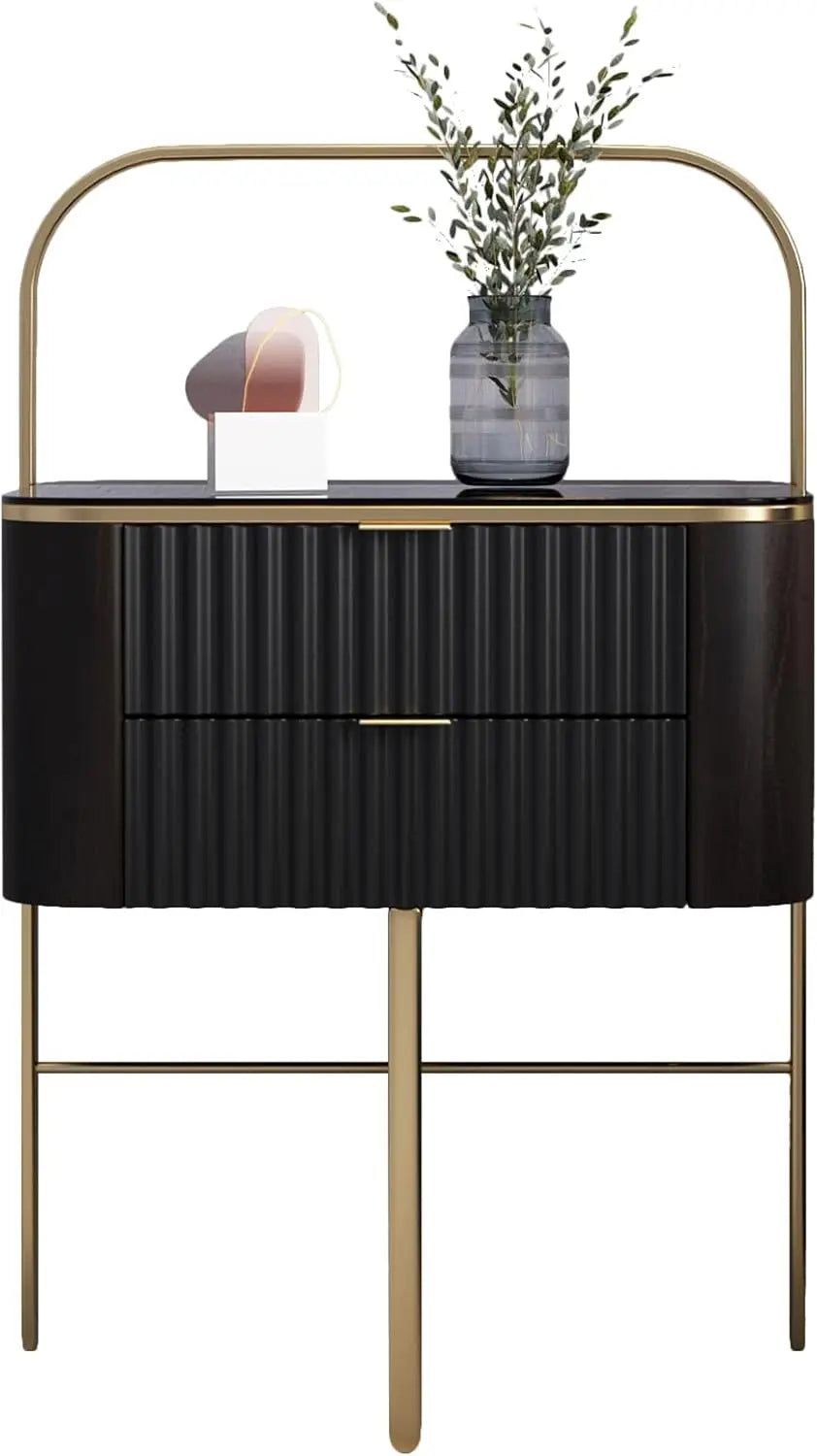 Elegant Black Nightstand with Glass Top Stylish Table