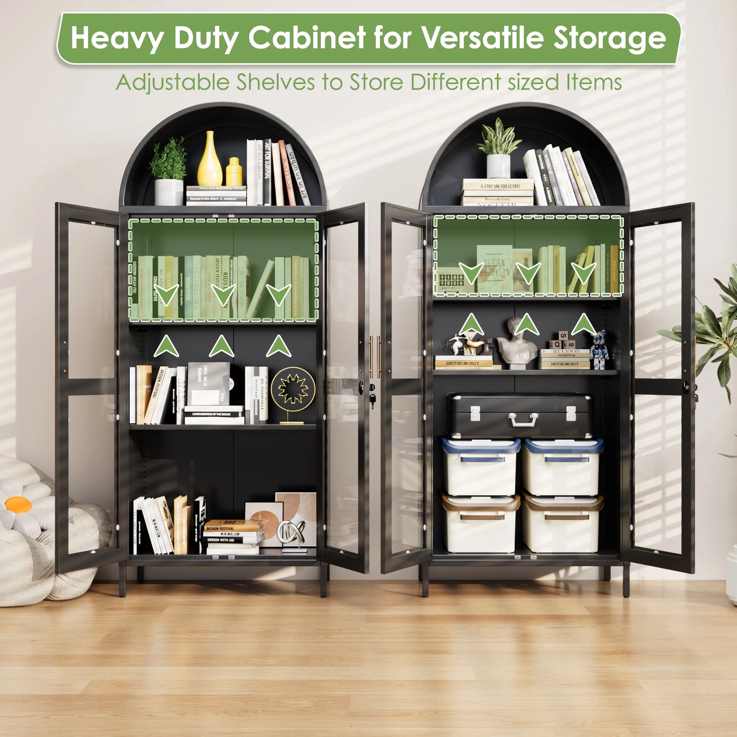 Locking 73'' Tall Metal Arched Display Cabinet