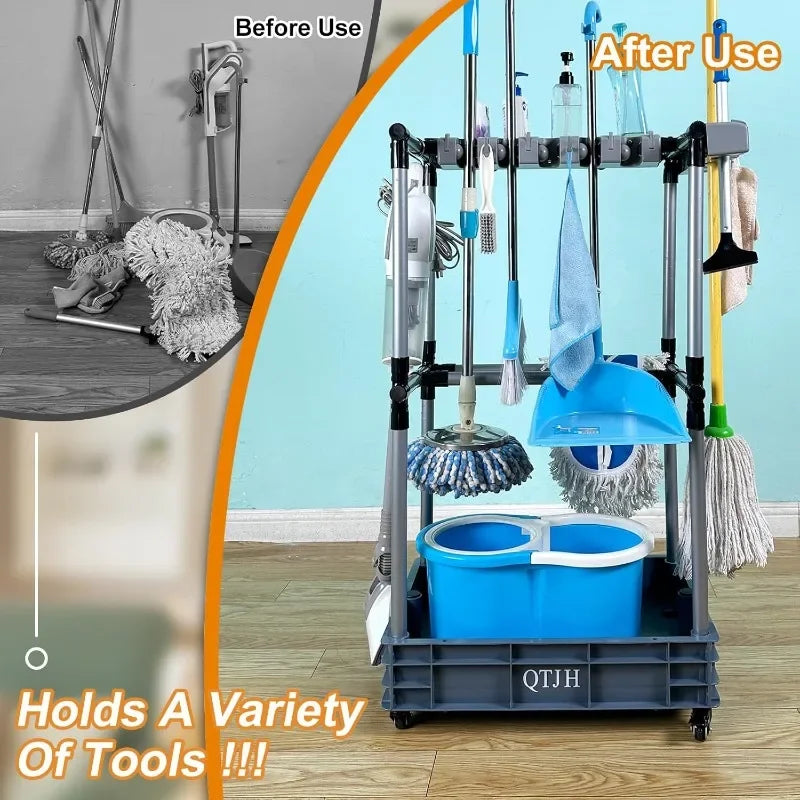 Floor-Standing Multi-Functional Cleaning Tool Organizer