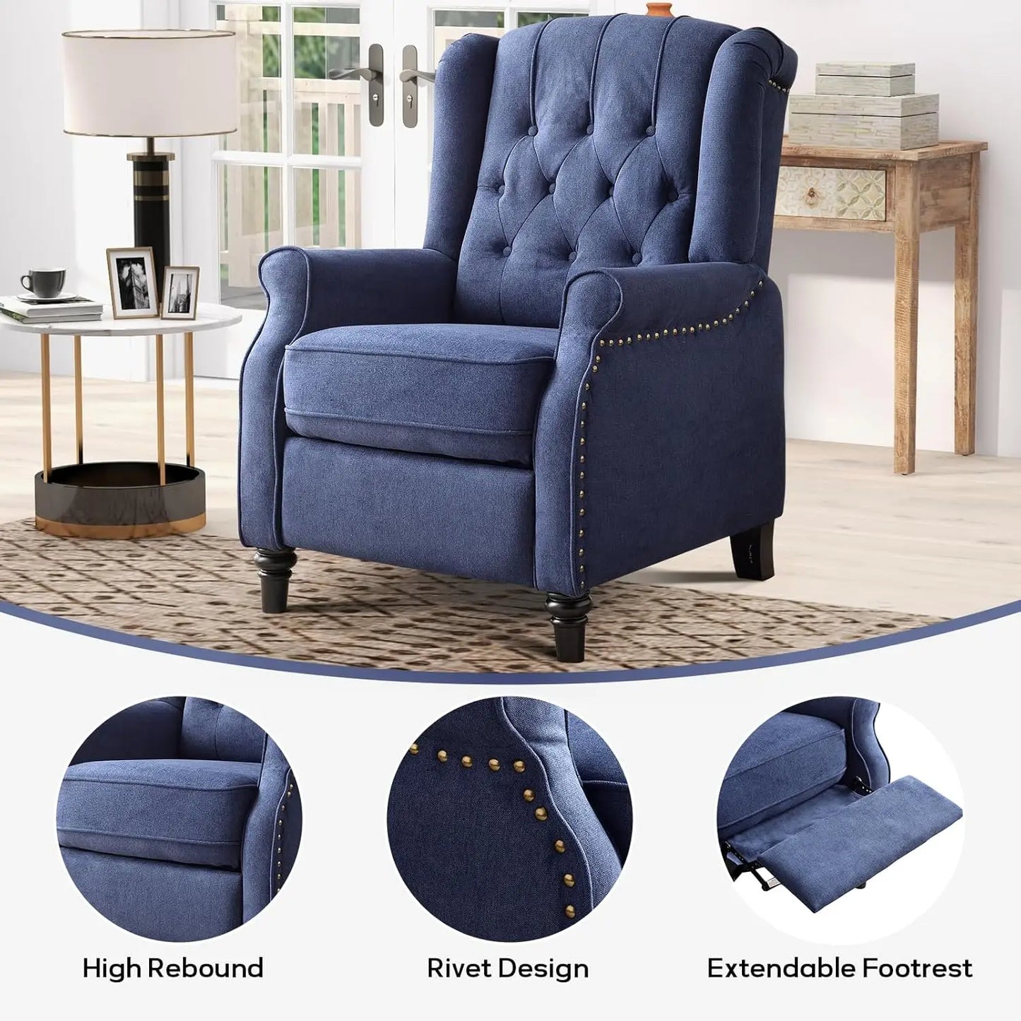 Push Back Recliner Fabric Lounge Armchair