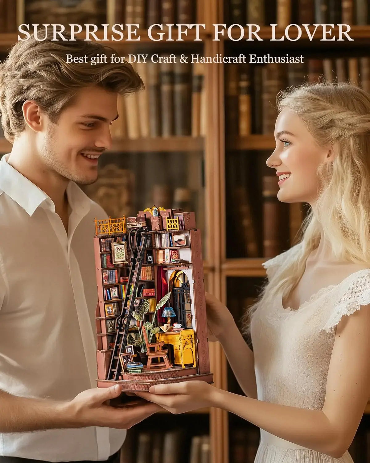 DIY Wooden Miniture Reading Corner with Furniture