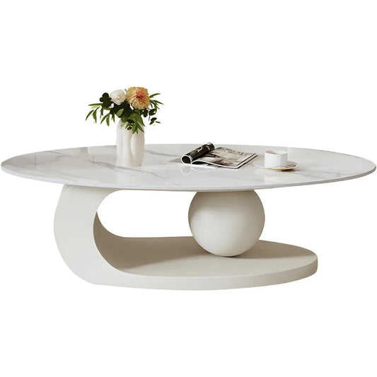 Modern Stone Coffee Table with Abstract Metal Base