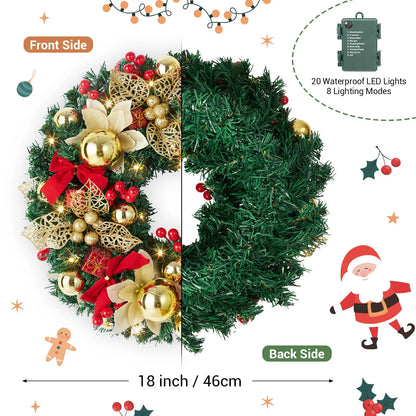 Pre-Lit Christmas Wreath, Battery Operated Christmas Wreath
